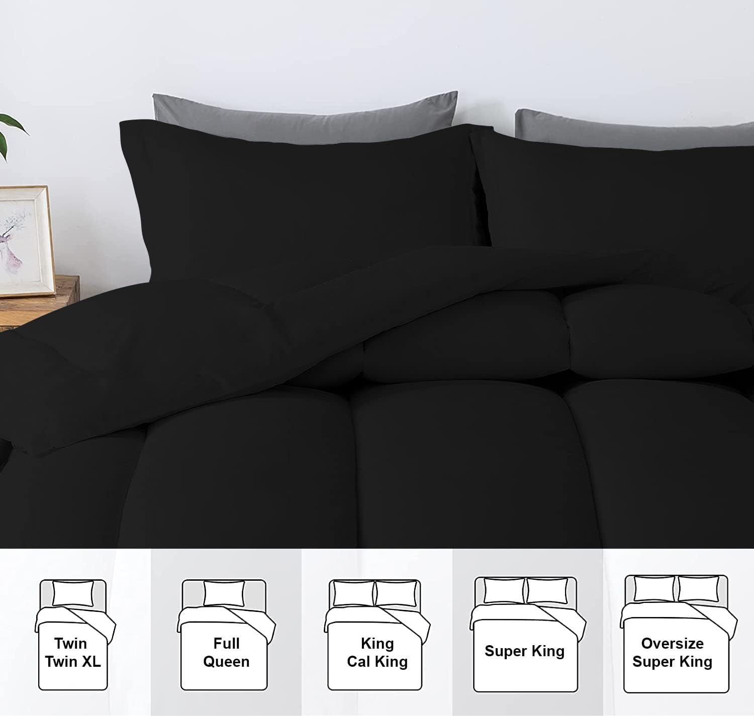 5 PC Straight Line Pattern Comforter Set Premium Super Soft 600 GSM All Season | 1000 Thread Count | 100% Egyptian Cotton ( Full/Queen Size, Black Color)