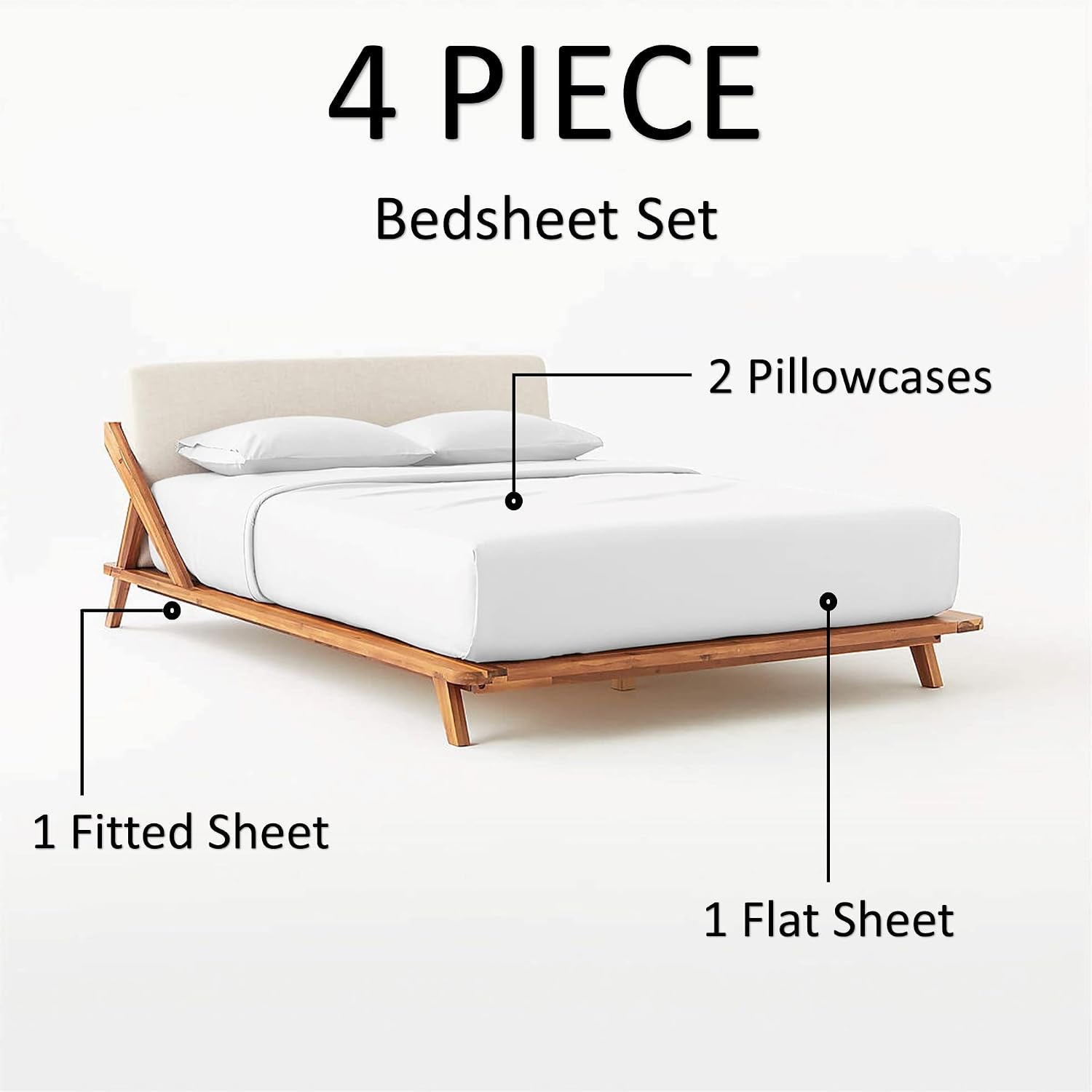 Texas King Size Luxury 400 Thread-Count Soft Crisp Percale Weave 100% Egyptian Long Staple Cotton Bed Sheets Sheet Set 18 Inch Deep-Pockets - Texas King, Percale White