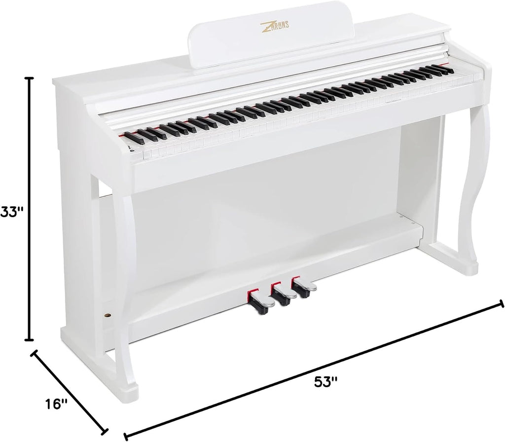 Digital Piano, 88 Key Weighted Keyboard Piano, Full-size Electric Piano Keyboard with Sheet Music Stand, Triple Pedal, Power Adapter, Supports USB-MIDI Connecting (White)