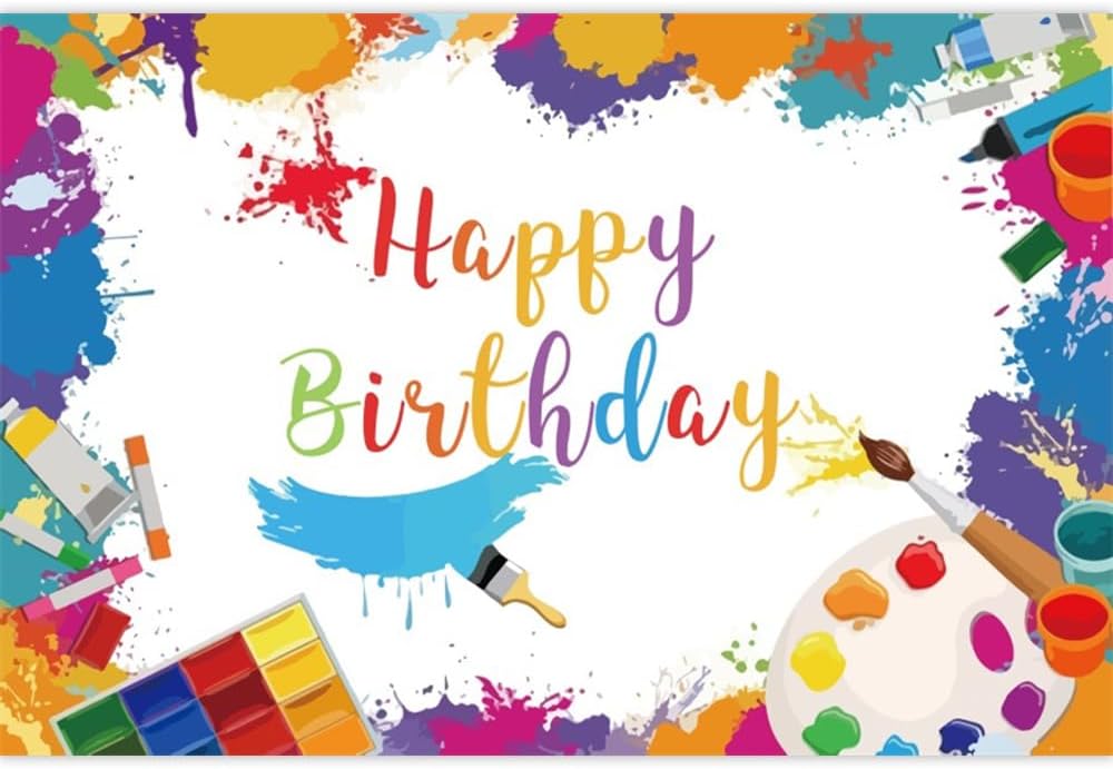 Art Paint Happy Birthday Backdrop Watercolor Happy Birthday Banner Painting Art Birthday Photo Background for Indoor Outdoor Birthday Party Decor Supply Photography Props 20x10ft (600x300cm)
