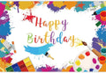 Art Paint Happy Birthday Backdrop Watercolor Happy Birthday Banner Painting Art Birthday Photo Background for Indoor Outdoor Birthday Party Decor Supply Photography Props 20x10ft (600x300cm)