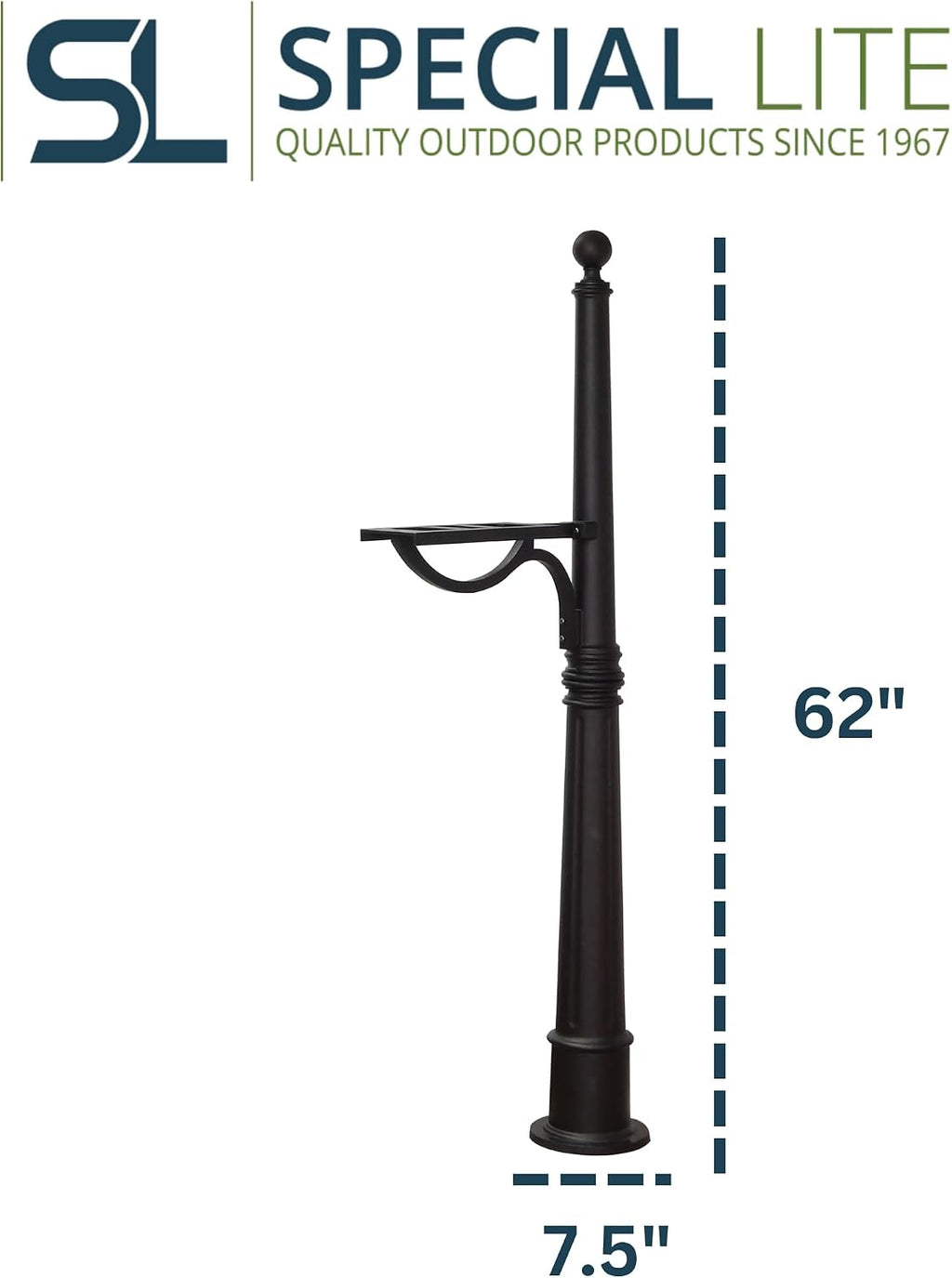 Ashland Mailbox Post - Black Cast Aluminum Post for Curbside Mailbox - SPK-600-BLK