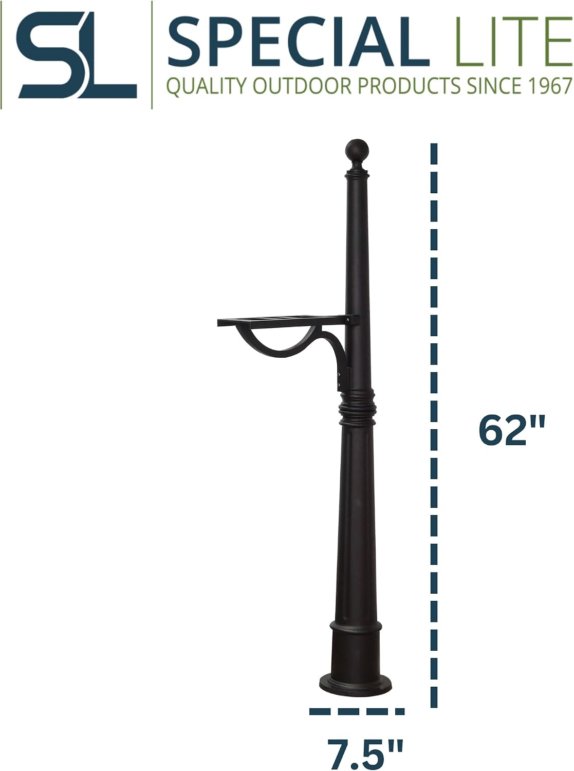 Ashland Mailbox Post - Black Cast Aluminum Post for Curbside Mailbox - SPK-600-BLK