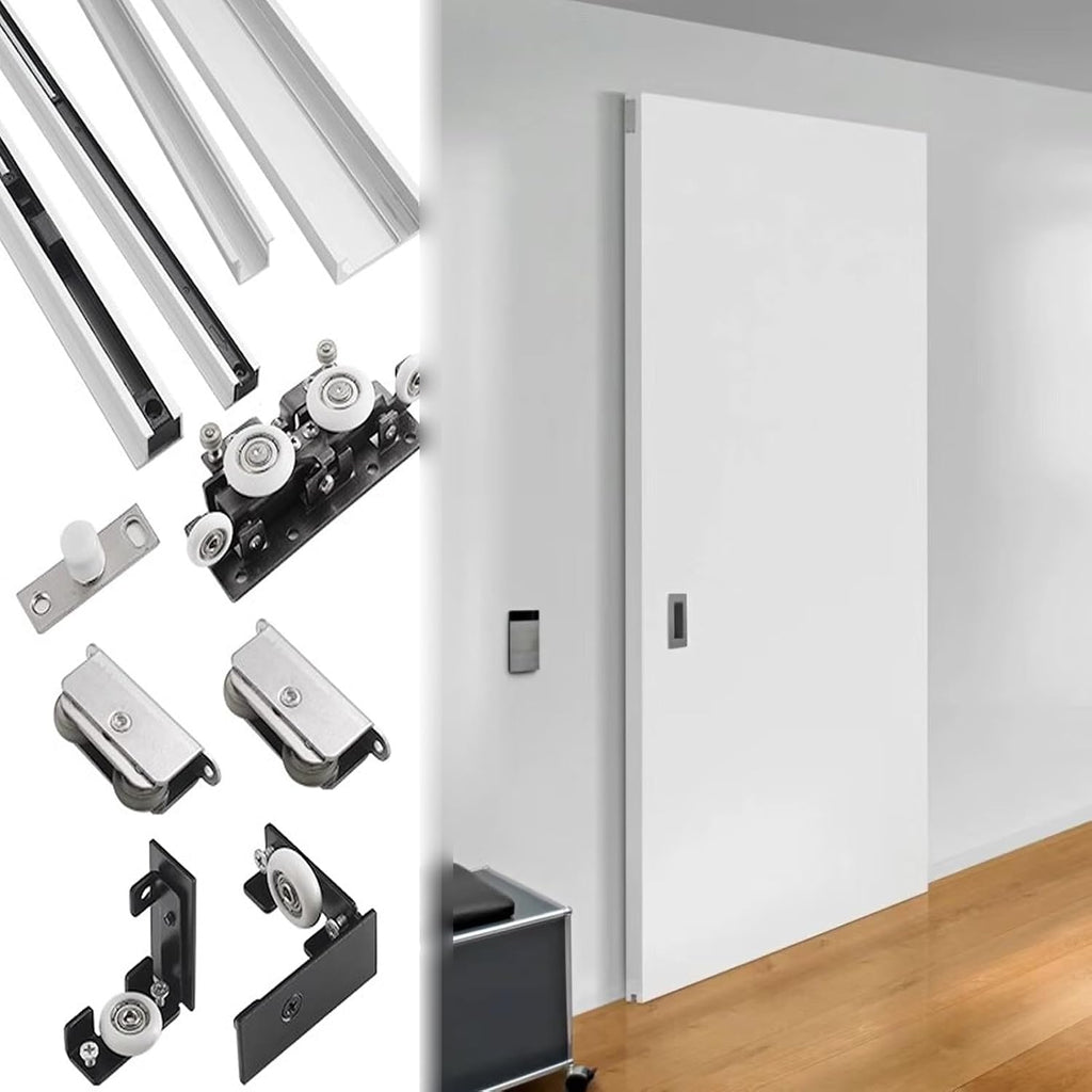 Concealed Sliding Barn Door Hardware with Soft Close Mechanism, 82 84 89 98 104 107 124 163 170 cm Trackless Sliding Ghost Door Track, Invisible(172.7cm/68inch)