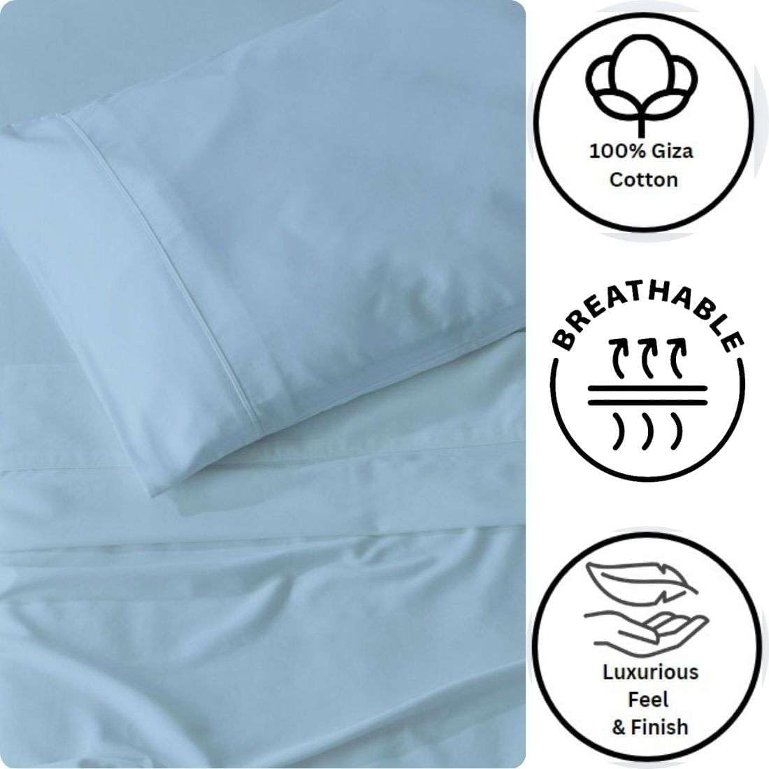 SlumberWell Top Split King Sheets Sets for Adjustable Beds, Half Split King Sheet Sets for Adjustable Beds 18' Deep Pocket, 34' Split Top Sheets Giza Cotton Sheets, Light Blue Solid