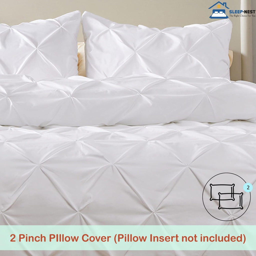 SLEEP-NEST Alaskan King Duvet Cover 132x120 Pinch Pleated 3 Piece Set with Zipper Closure 100% Egyptian Cotton Super Soft Cover for Comforter, Oversized King Plus, White