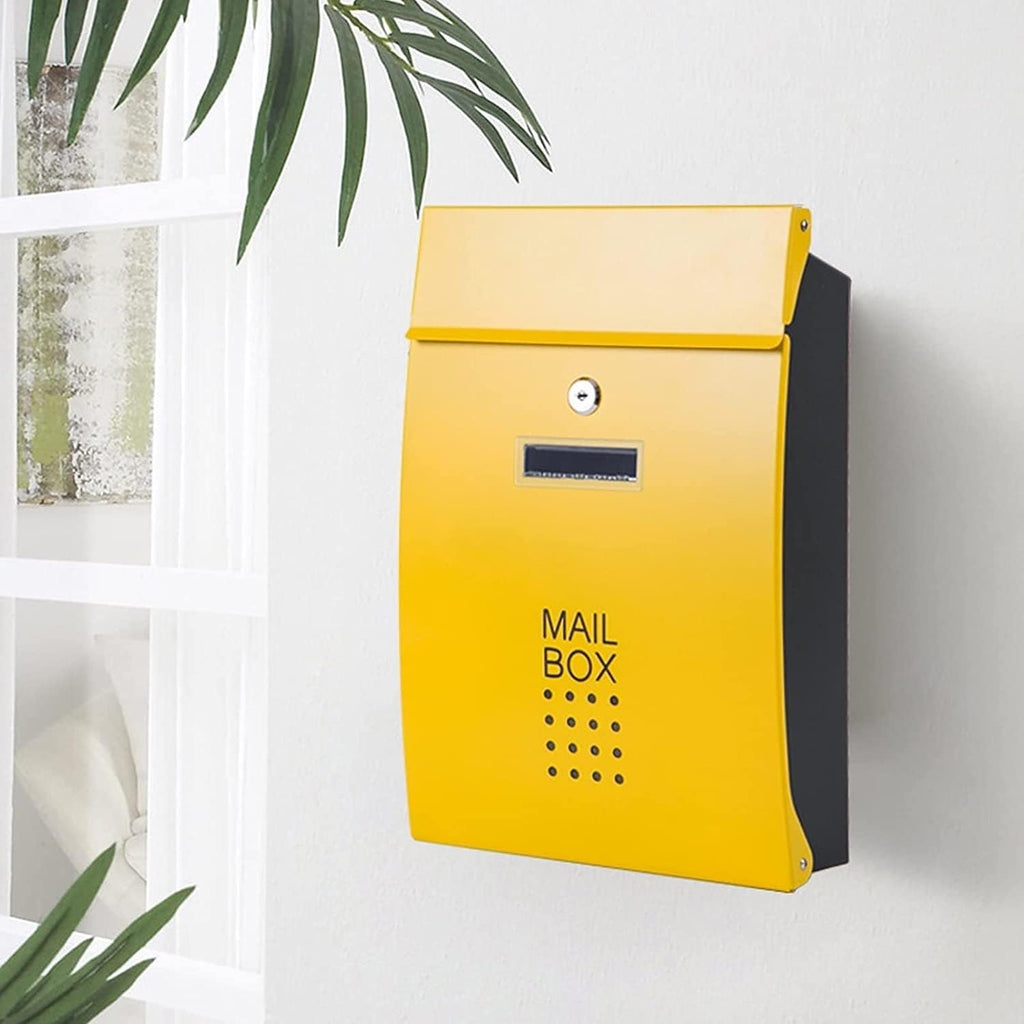 Generic Mailbox, Wall Mounted Modern Metal Mailboxes Outdoor Lockable Waterproof Post Box Community Household Rainproof Letter Box Retro Classic Secure Wall-Mount Newspaper Boxes(Yellow)