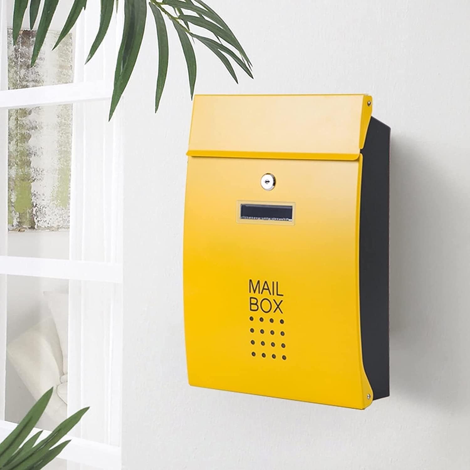 Generic Mailbox, Wall Mounted Modern Metal Mailboxes Outdoor Lockable Waterproof Post Box Community Household Rainproof Letter Box Retro Classic Secure Wall-Mount Newspaper Boxes(Yellow)