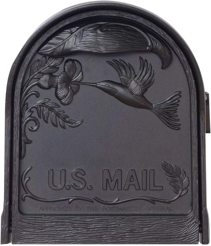 Special Lite Hummingbird Curbside Mailbox with Ashley Front Single Mailbox Mounting Bracket - TC-ASH-FS-1005-BLK