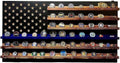Thin Blue Line Challenge Coin Holder Display, Wooden Shelves hold 90-100 Coins, for Military, Police, Law Enforcement, First Responders, Custom Handmade Quality, Made in Texas
