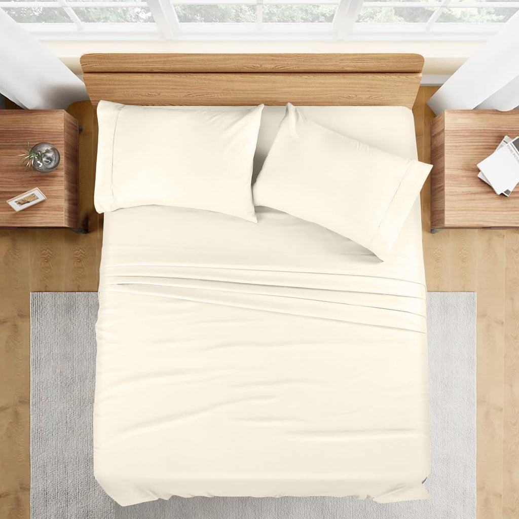 1000 Series - 100% Egyptian Cotton Sheet Set Soft & Comfy Breathable Hotel Quality Luxury Bedding -Queen Size Fits Mattress Up to 18-20' Deep (Solid, Ivory)