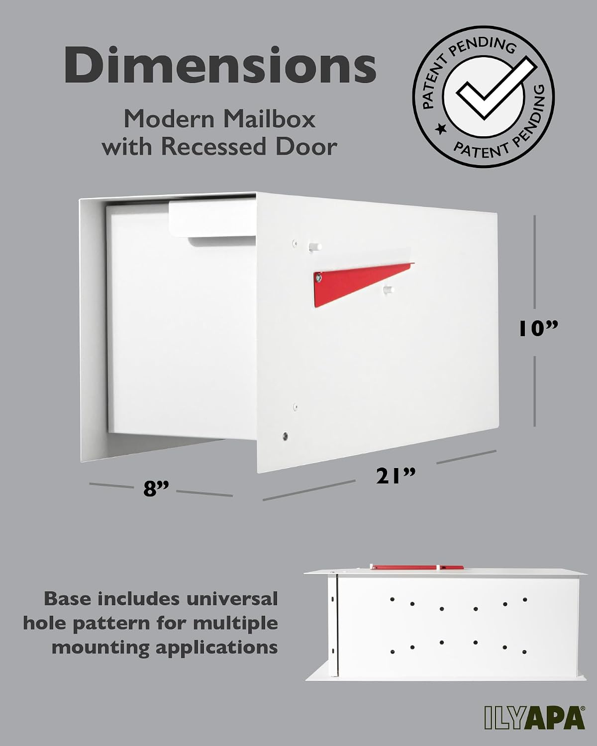 Ilyapa Modern Mailbox Post Mount - 21x8x10 White Metal Mailboxes for Outside, Heavy Duty Steek Mail Box Waterproof Letter Box for Parcels, with Recessed Magnetic Close Door