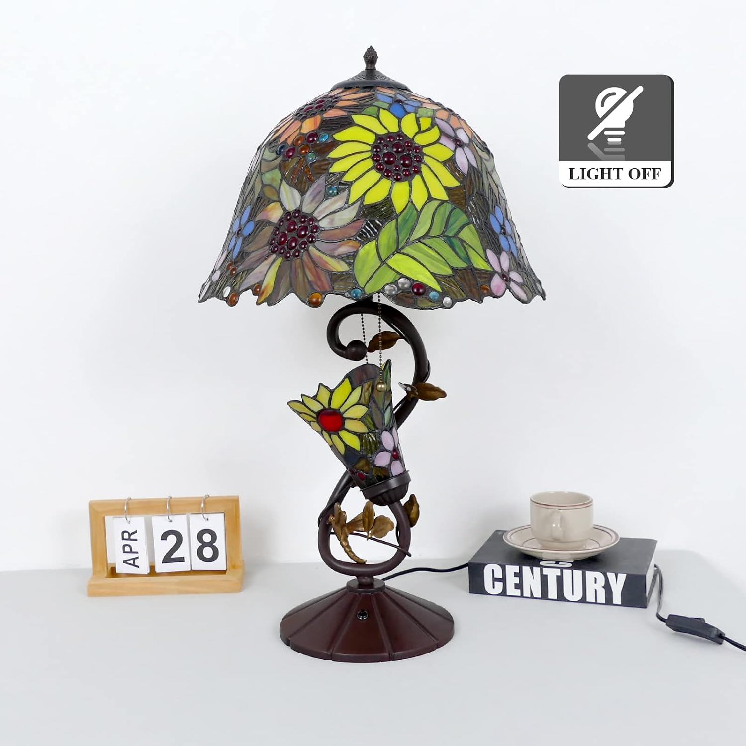Sunflowers Tiffany Table Lamp Multi-Color Flowers Table Lamp Stained Glass Lamp 16X16X28 Inch Bedside Nightstand Reading Desk Light for Bedroom Home Office Decor, LED Bulb Included