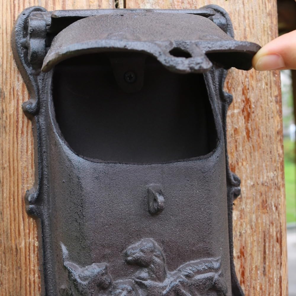 European Cast Iron Wall Mounted Mailbox, Heavy Duty Vintage Letter Box for Outside Decorative Post Box for Villa Courtyard Garden