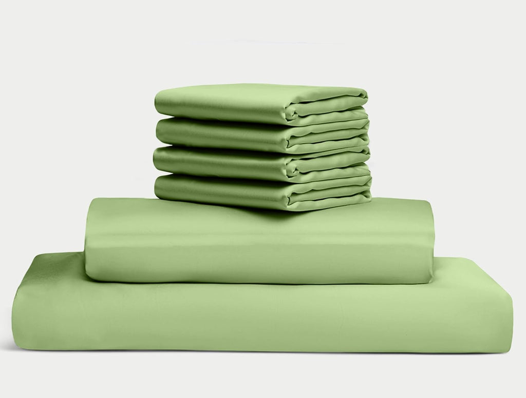 100% Egyptian Long Staple Cotton Bedsheet Set, 800 Thread Count, 6-PC Sheets Set, Moss Color, Queen Size, 15 Inch Deep Pocket of Fitted Sheet, Soft Sateen Weave Breathable