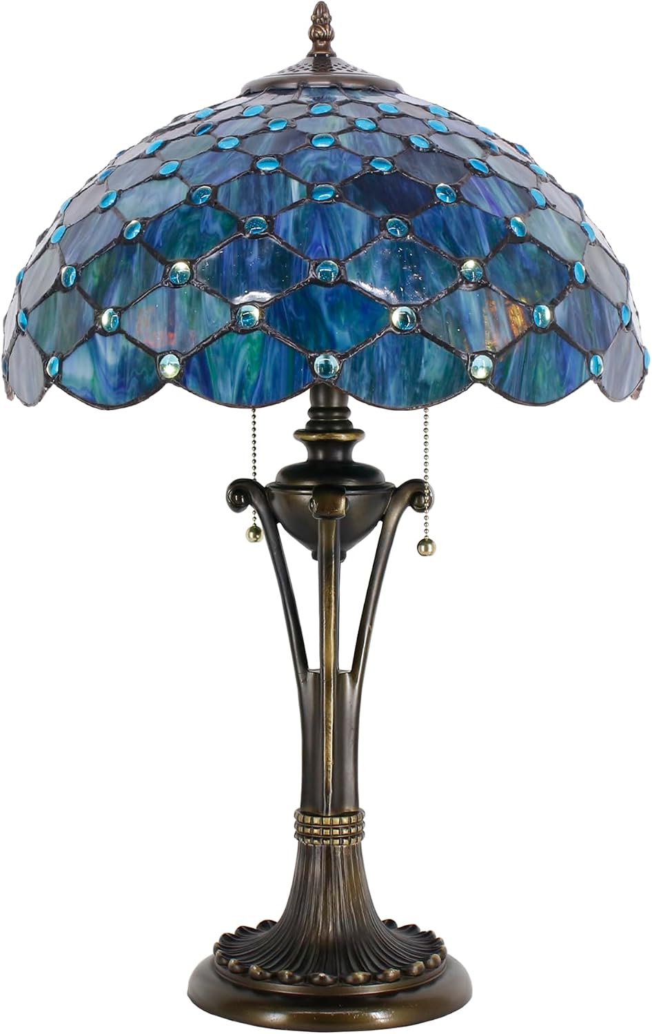 Tiffany Table Lamp Sea Blue Pearl Stained Glass Desk Lamp 16X16X24 Inches Reading Light