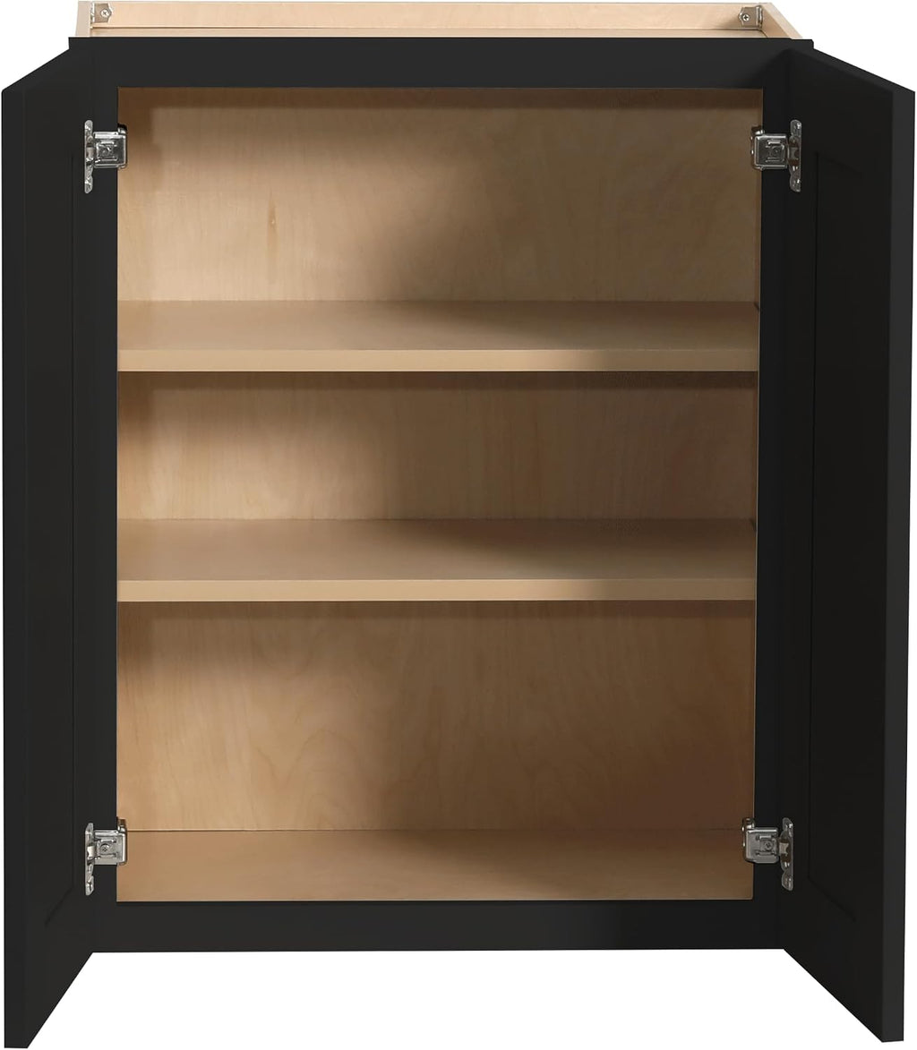 Solid Wood Wall-Mounted Medicine Cabinet, Kitchen Wall - Cabinet, Bathroom Cabinet Wall Mounted with Adjustable Shelves, 2 Doors Wall Calbinet (Charcoal Black, 30' W x 36' H x 12' D)