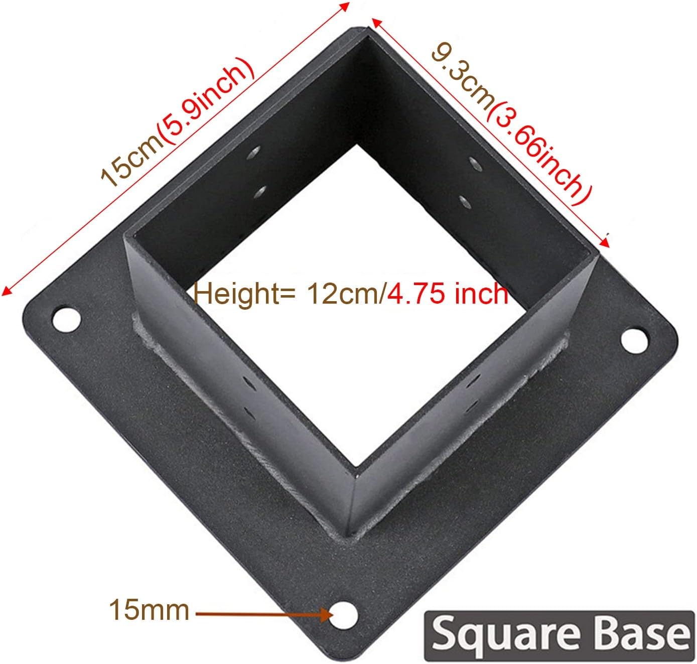 Metal Railing Post Anchors - Square Floor Mount Wood Fence Post Base for 3.5'x3.5' Wood Posts - Steel Bracket(2pcs)