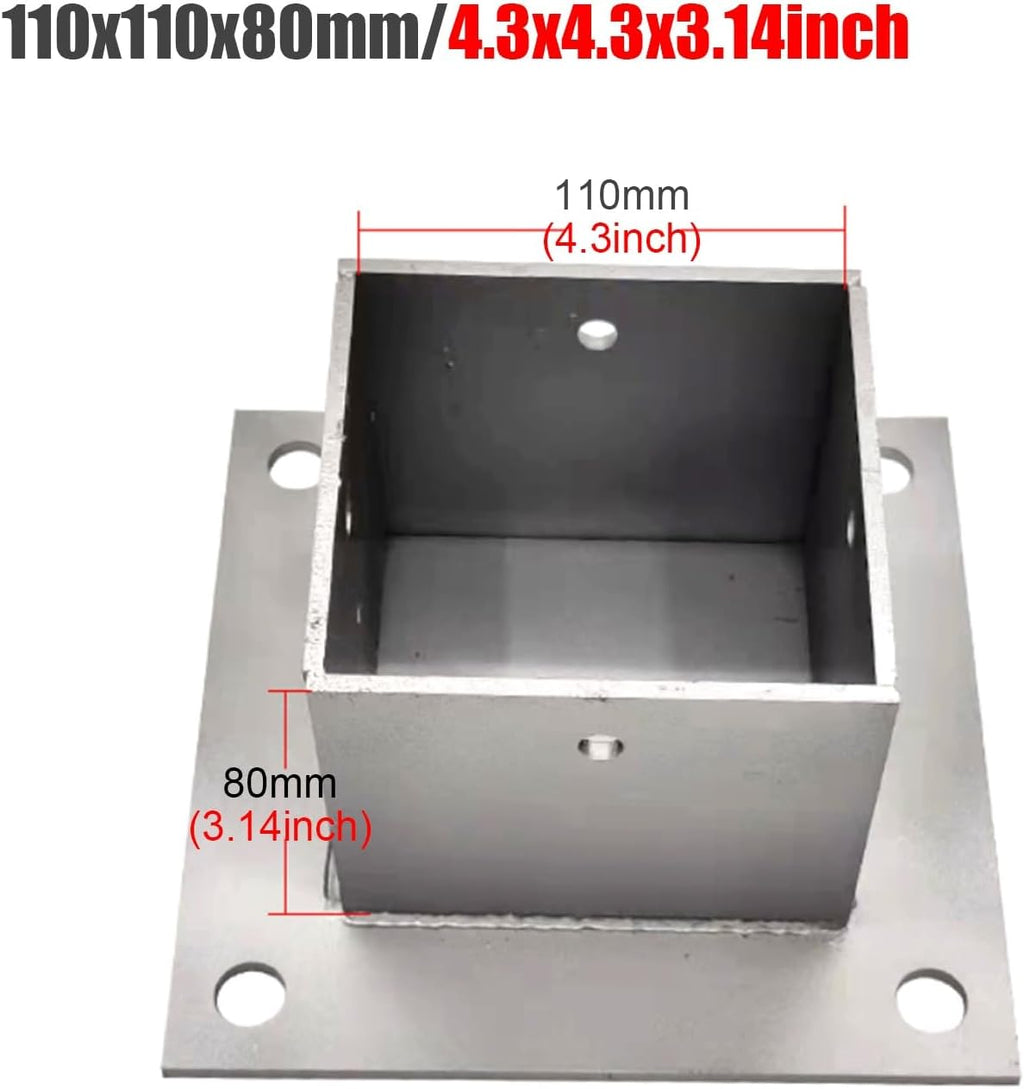 2 Pack Square Column Base Plate - Wood Fence Post Anchor with Installation Kit for Concrete/Deck/Pergola/Mailbox(110x110mm)