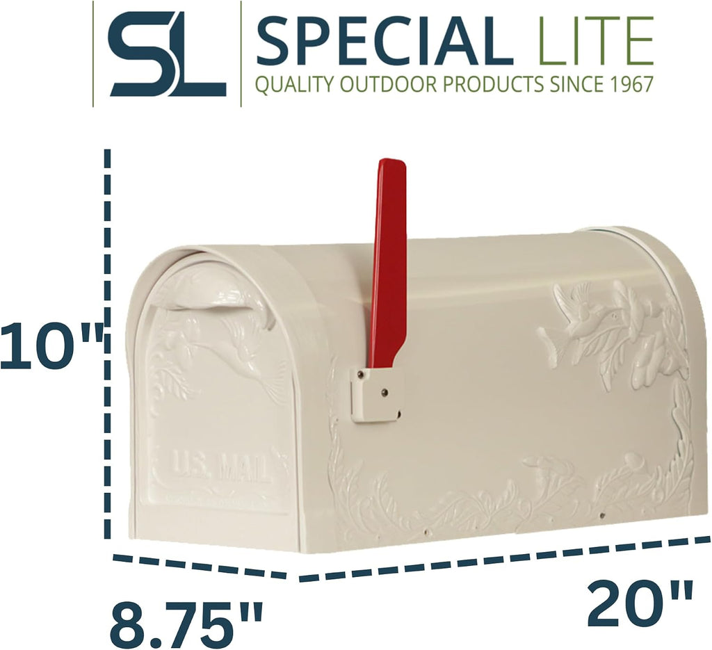 Special Lite Hummingbird Curbside Mailbox - White Aluminum Mailbox for Post Mount - SCB-1005-WH