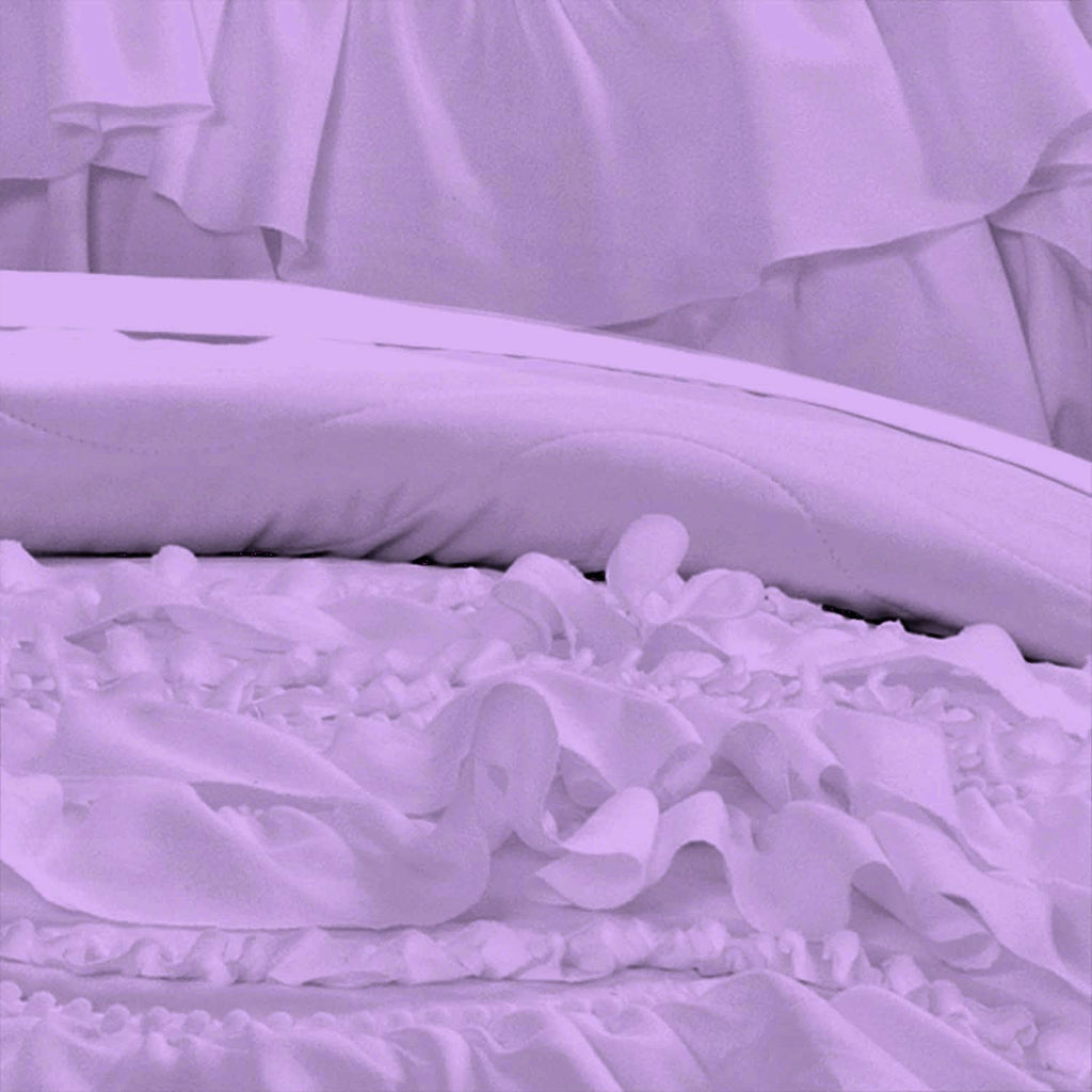 100% Egyptian Cotton, 550 GSM Microfiber Filled Quilt Ruffled Textured 3 Piece Full/Queen Size Comforter Set, Lilac