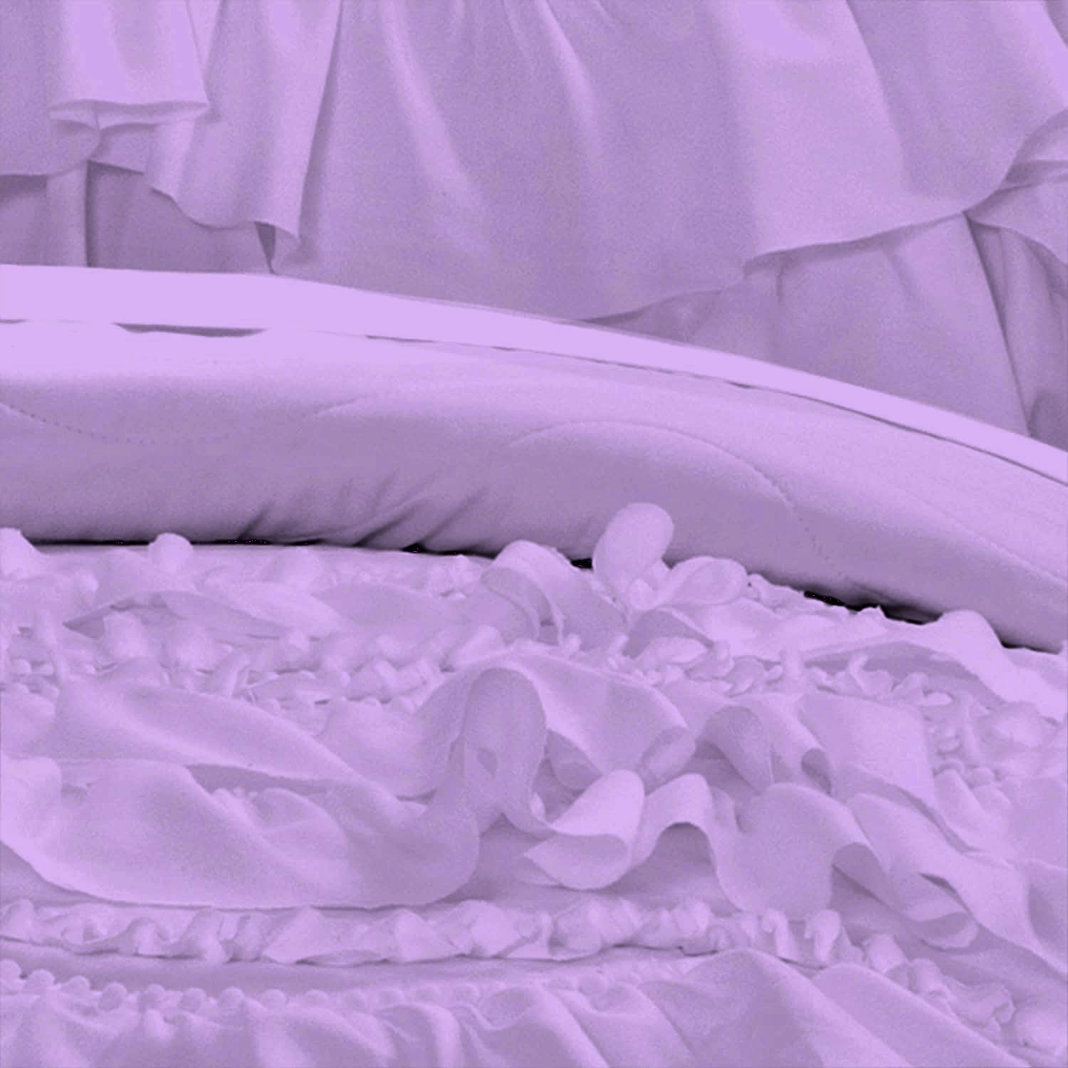 100% Egyptian Cotton, 550 GSM Microfiber Filled Quilt Ruffled Textured 3 Piece Full/Queen Size Comforter Set, Lilac