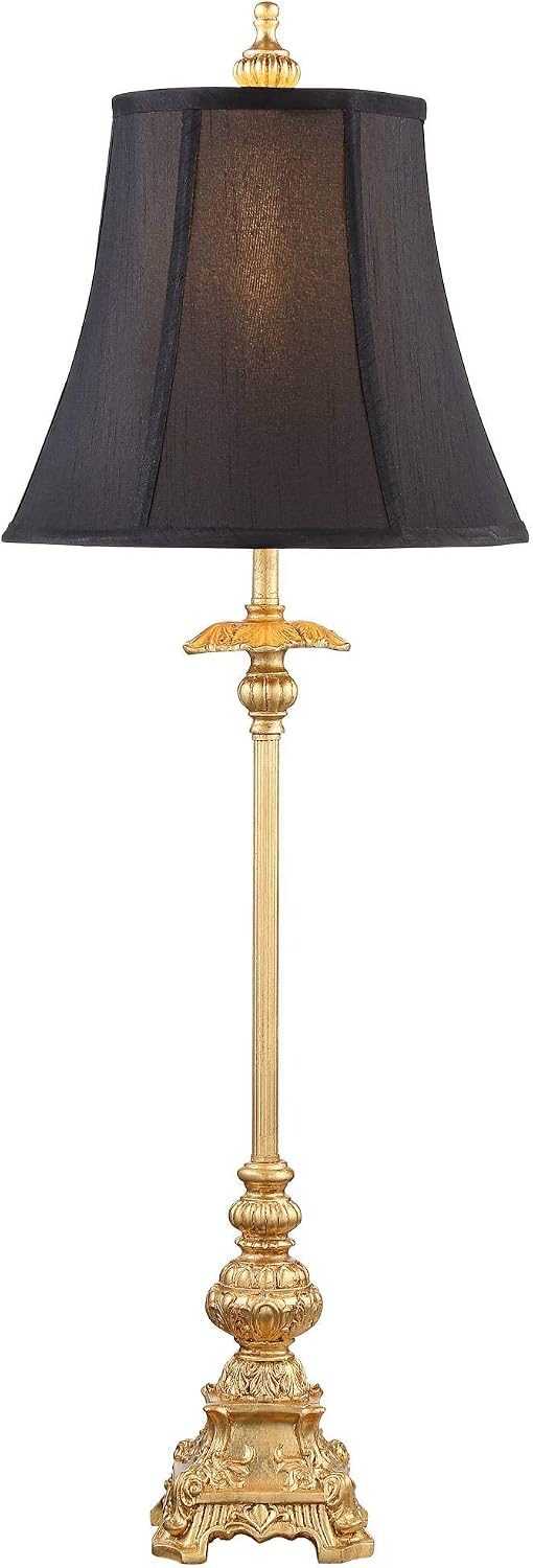 Regency Hill Juliette Traditional French Country Buffet Table Lamps 36.5' Tall Skinny Set of 2 Glam Luxury Style Gold Candlestick Black Fabric Bell Shade for Living Room House Home Entryway