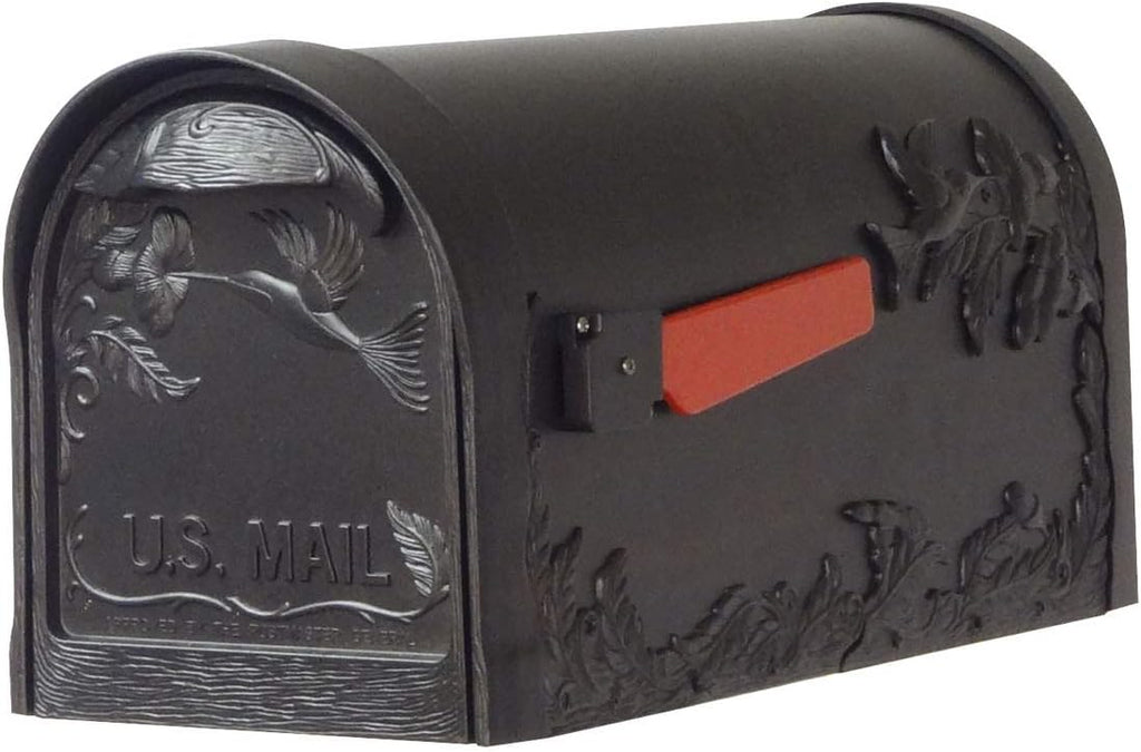 Special Lite Hummingbird Curbside Mailbox with Ashley Front Single Mailbox Mounting Bracket - TC-ASH-FS-1005-BLK