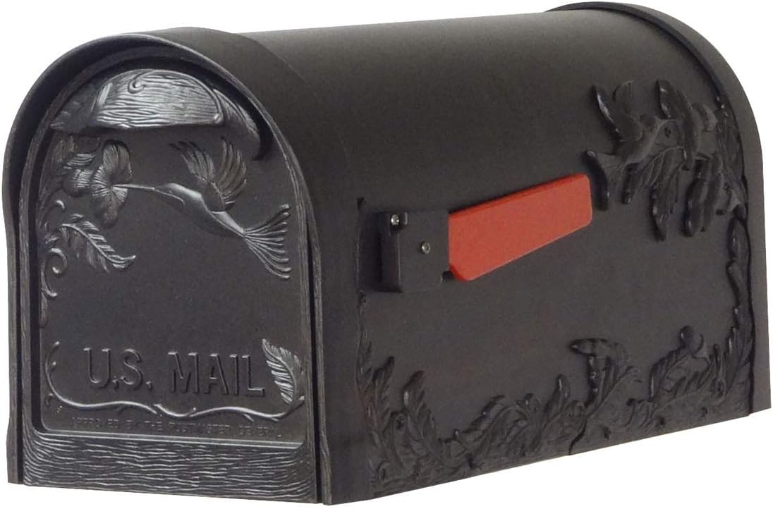 Special Lite Hummingbird Curbside Mailbox with Ashley Front Single Mailbox Mounting Bracket - TC-ASH-FS-1005-BLK