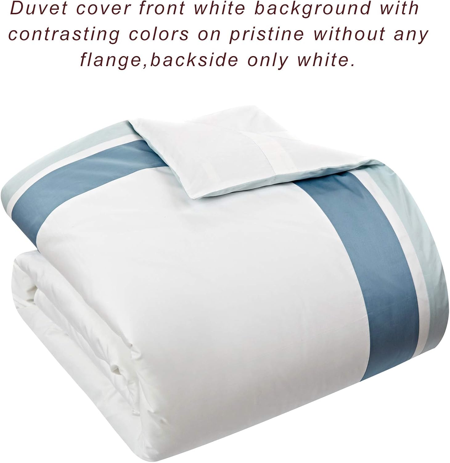 Casabolaj Shading 3 Pieces Do Not Include Filling Duvet Cover Set 100% Egyptian Cotton Sateen Luxury 400TC Frame Patchwork Button Closure and Corner Ties White/Blue/Sapphire (Queen)