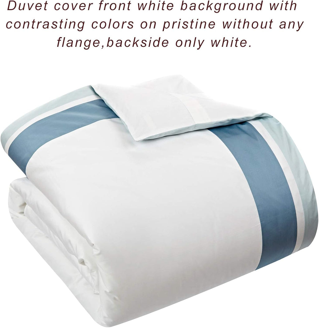 Casabolaj Shading 3 Pieces Do Not Include Filling Duvet Cover Set 100% Egyptian Cotton Sateen Luxury 400TC Frame Patchwork Button Closure and Corner Ties White/Blue/Sapphire (Full)