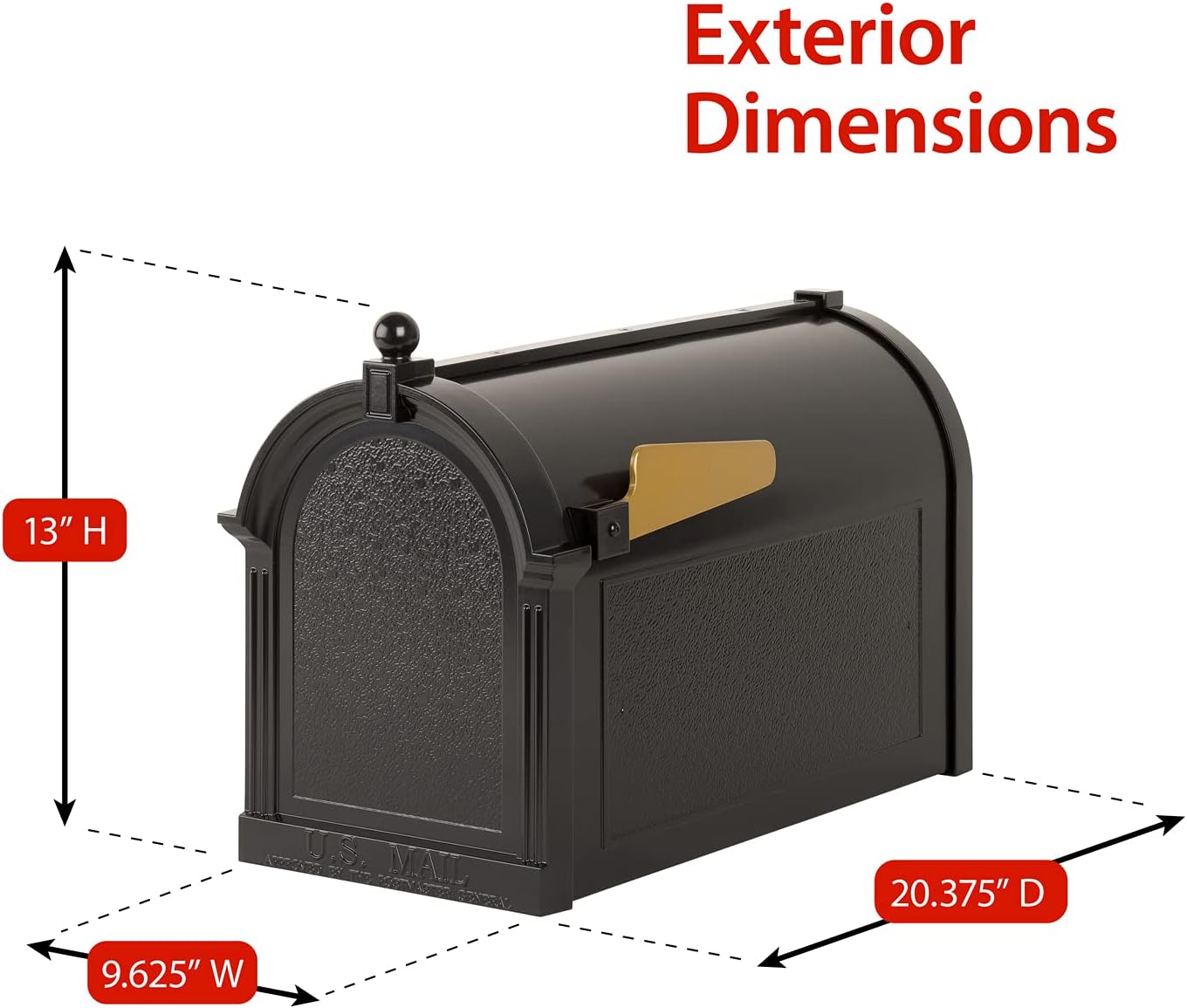 Whitehall Ultimate Mailbox Package, Personalized Large Mailbox with Post and Address Plaque for Outside - Black/Gold