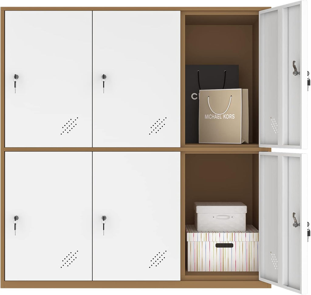 MECOLOR-Steel Office Locker Cabinet with Keys, School and Home Storage Locker Organizer，Locker for Cloth and Toy Organizer,Living Room Boy and Girl Metal Storage Locker Cabinet (White, 6D)