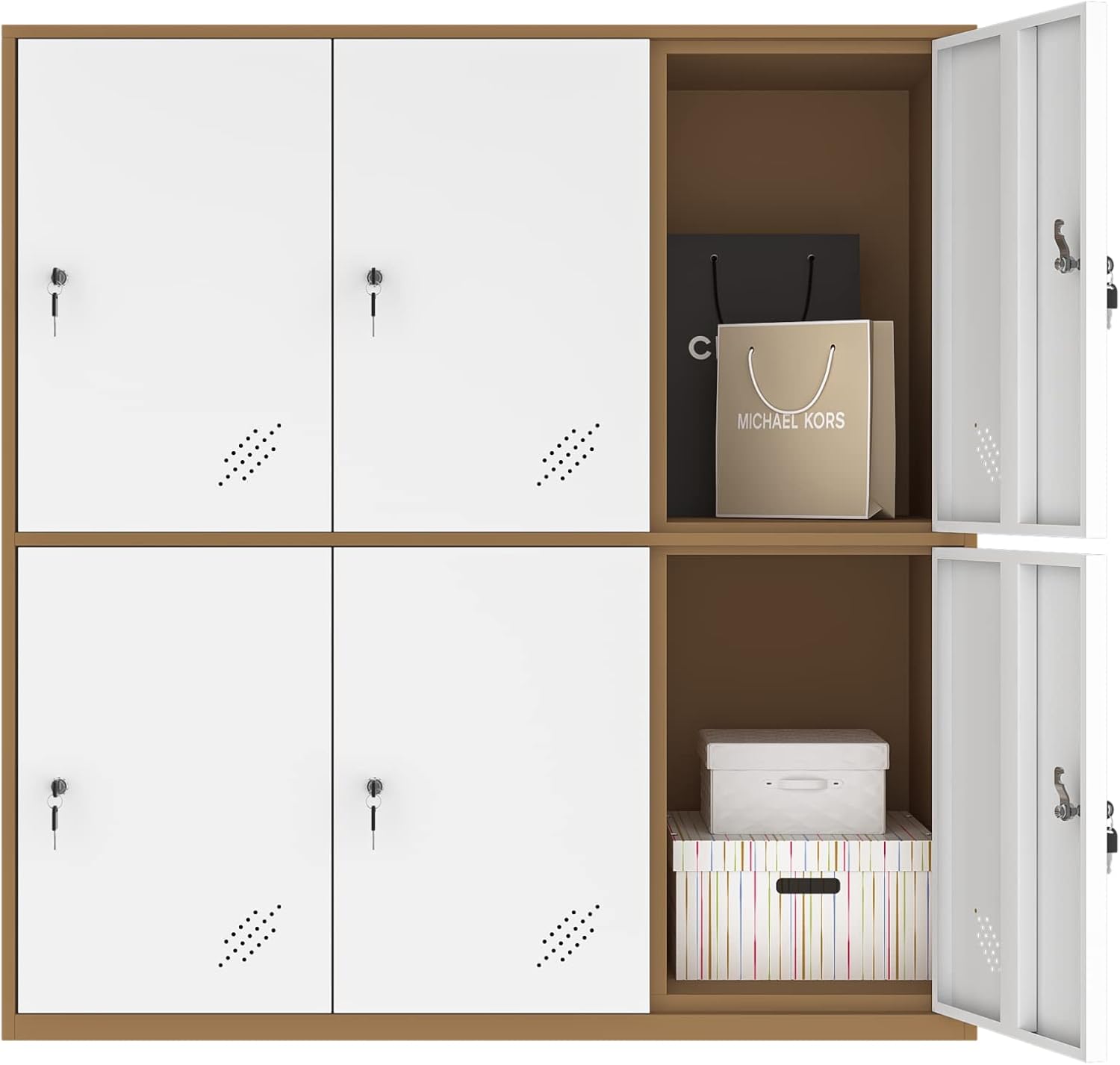 MECOLOR-Steel Office Locker Cabinet with Keys, School and Home Storage Locker Organizer，Locker for Cloth and Toy Organizer,Living Room Boy and Girl Metal Storage Locker Cabinet (White, 6D)