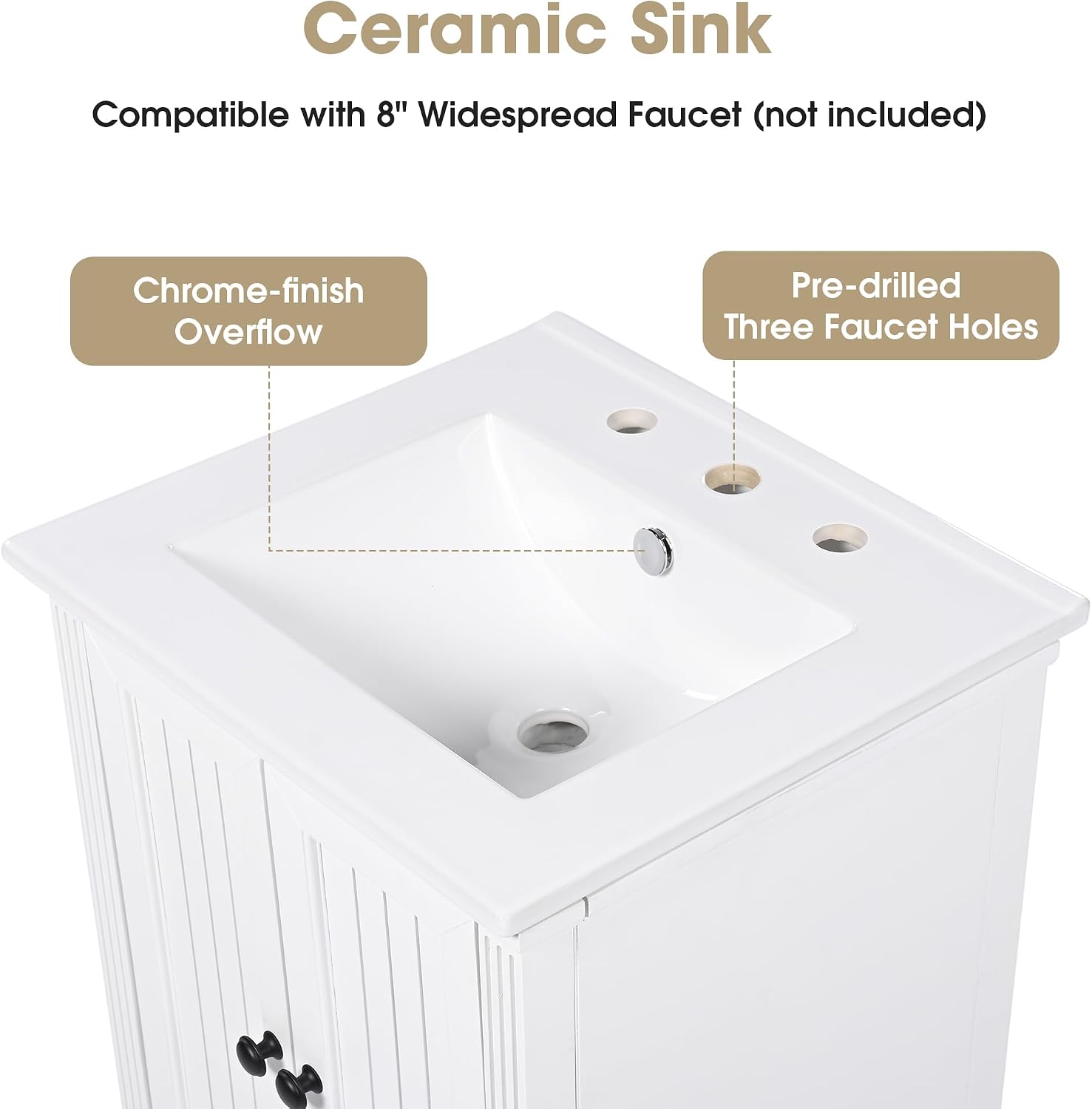 20' Bathroom Vanity With Sink Farmhouse MDF Fixture Stand Pedestal Bathroom Cabinet With Two Doors & A Drawer Magnetic Door Stopper Adiustable Foot Pads Freestanding Storage Cabinet For Bathroom White