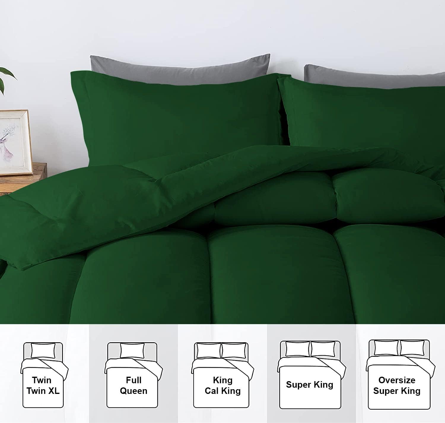 5 PC Straight Line Pattern Comforter Set Premium Super Soft 600 GSM All Season | 1000 Thread Count | 100% Egyptian Cotton ( Full/Queen Size, Green Color)