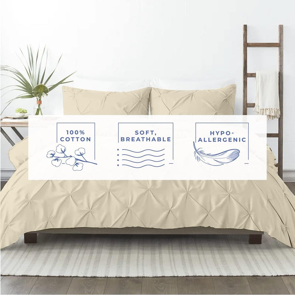 All Season Down Alternative Premium Pinch Pleated Comforter Sets 500 GSM 100% Soft Egyptian Cotton 1-Pintuck Comforter with 2-Pintuck Pillowsham-Oversized King Size, Beige