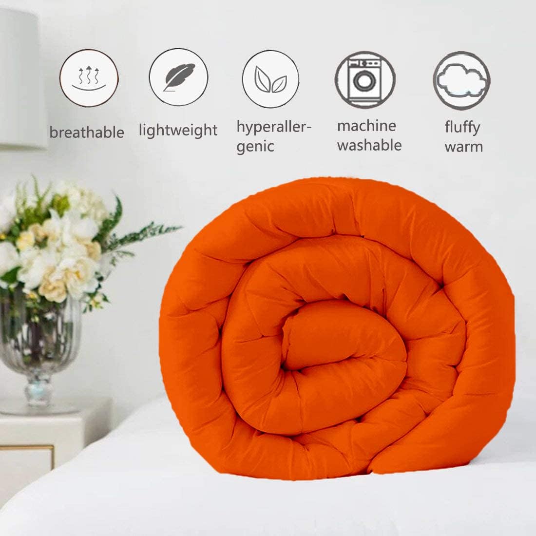 Crown Collection Orange Down Alternative Pinch Pleated Comforter- Oversized Queen Size 98 x 98 Inches 1 Piece All-Season Duvet Insert, 500 GSM with Corner Tabs 100% Egyptian Cotton- (Orange Solid)