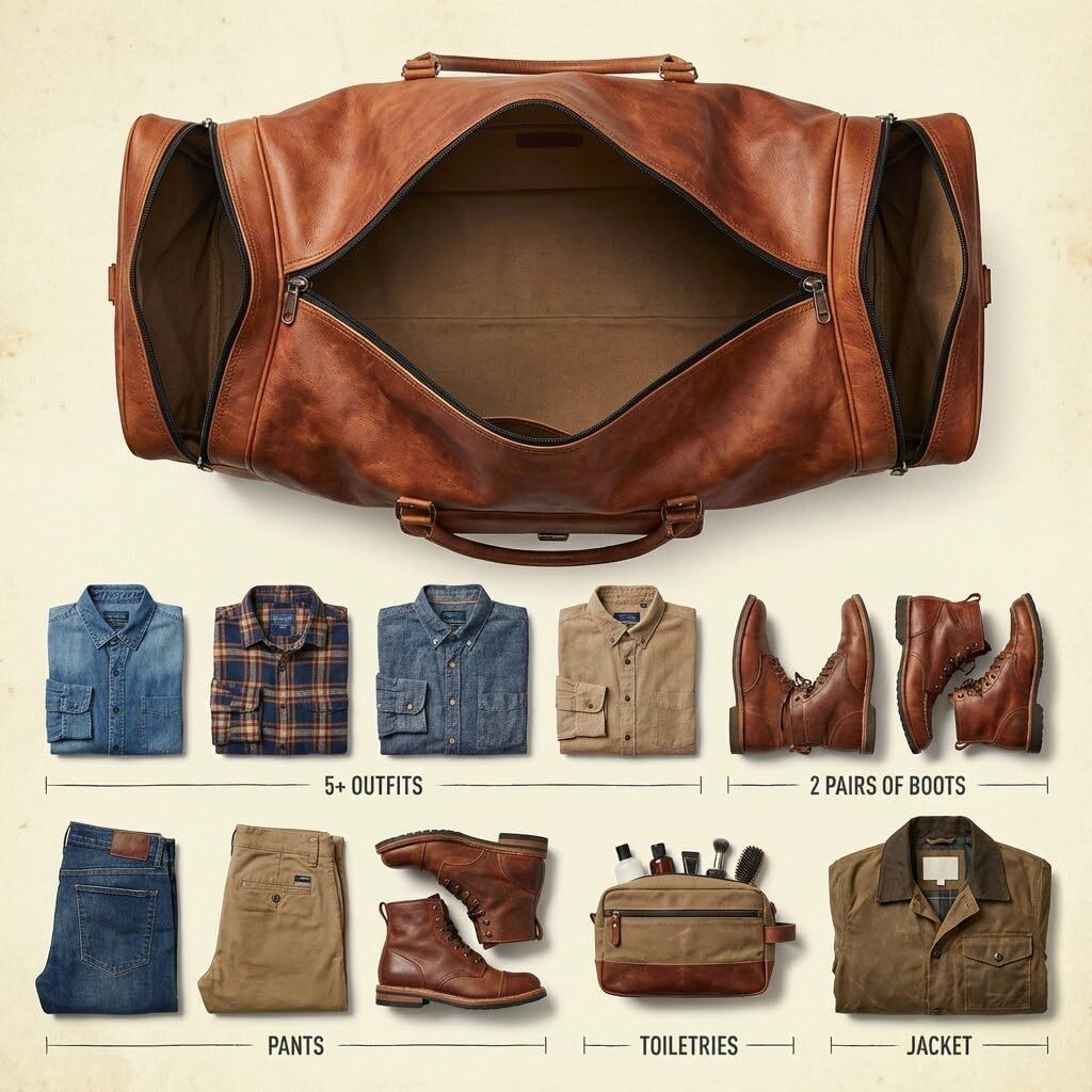 Large Leather 32 Inch Luggage Handmade Duffel Bag Carryall Weekender Travel Overnight Gym Sports Carry On For Men And Women (32 inch)