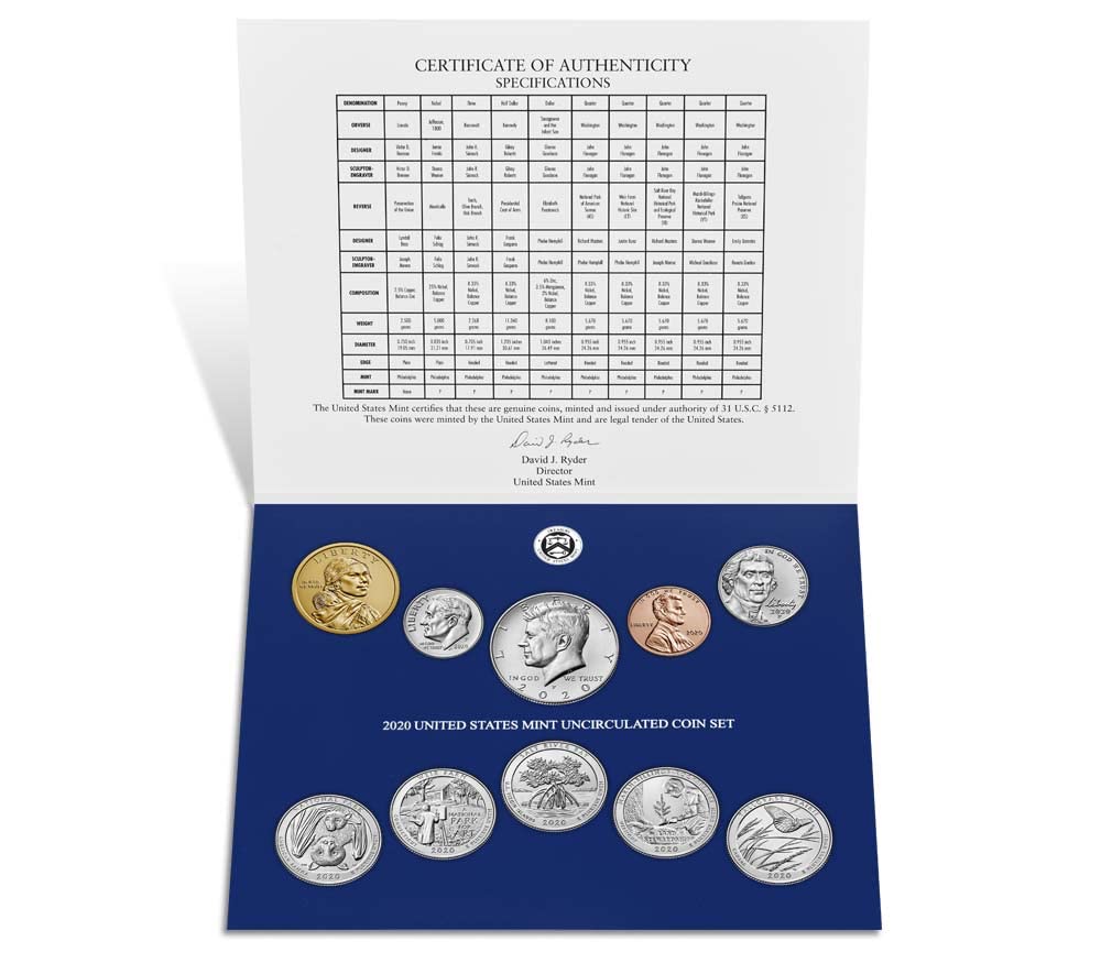2020 Various Mint Marks Mint Set Rare Coin Set 2020 U.S. Mint Uncirculated 20 Coin Mint Set with CoA Mint State Uncirculated