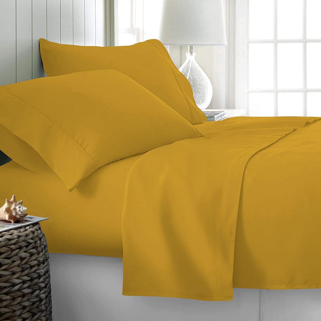 7 Piece Bed-in-A-Bag Comforter & Sheet Set 8-10' Deep Pocket, 100% Egyptian Cotton Queen Size, Gold, Sets Include - 1Comforter, 1Flat Sheet,1Fitted Sheet, 2Pillowcase & 2Pillowsham