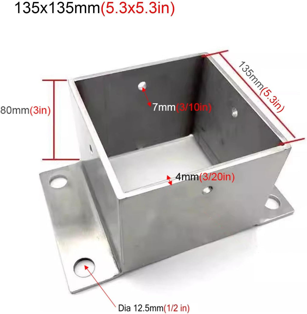 Stainless Steel Wood Fence Post Anchor Base - Square Railing Post Supports with Screws(135x135mm)