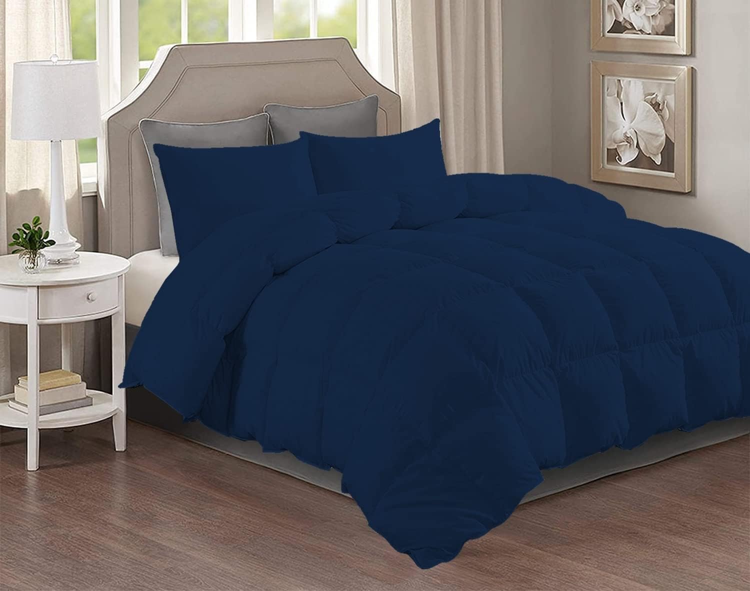GOKOCO 100% Egyptian Cotton 800 Thread Count 400GSM 7Pcs Comforter Set and Sheet Set 18' Deep Pocket (Comforter, Flat Sheet, Fitted Sheet, Pillowcases, Pillow Sham) - King Size - Navy Blue