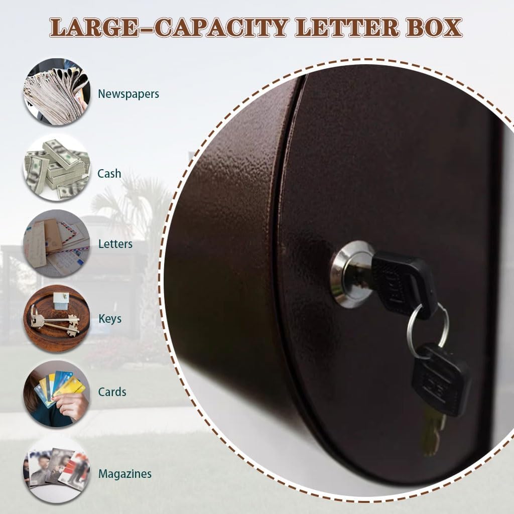Half-Round Iron Aluminum Mailbox - European Courtyard Post Box, with Floral Engraving, Wall Decorative for Estate, Patio