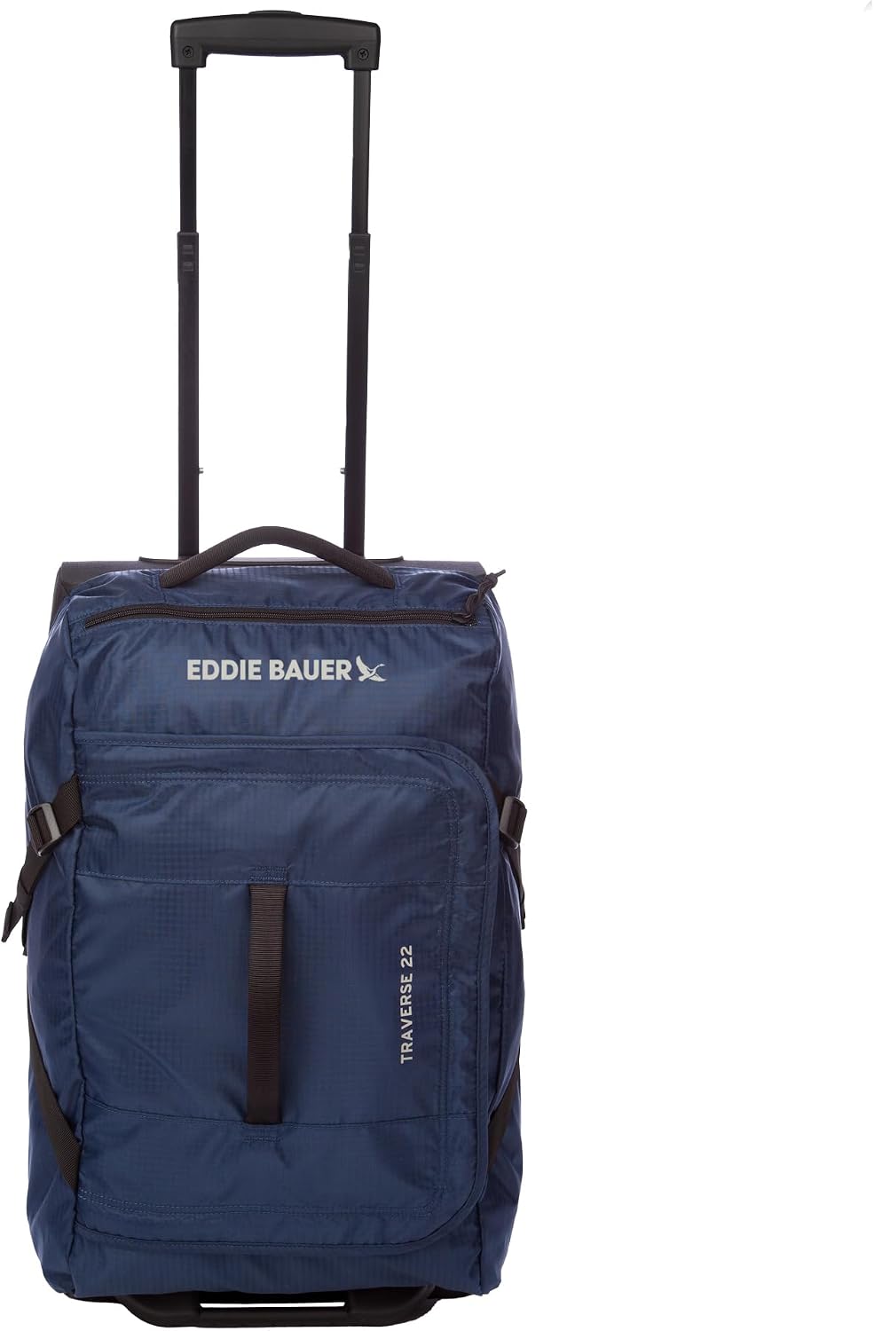 Eddie Bauer Traverse Luggage | Roller Wheels | Telescoping Handle | Travel | Vacation | Ripstop Nylon - Medium Indigo, 22'