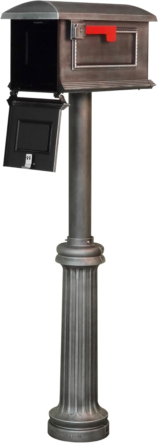 Traditional Curbside Mailbox with Bradford Post - Swedish Silver Aluminum Mailbox with Direct Burial Post - SCT-1010_SPK-590-SW