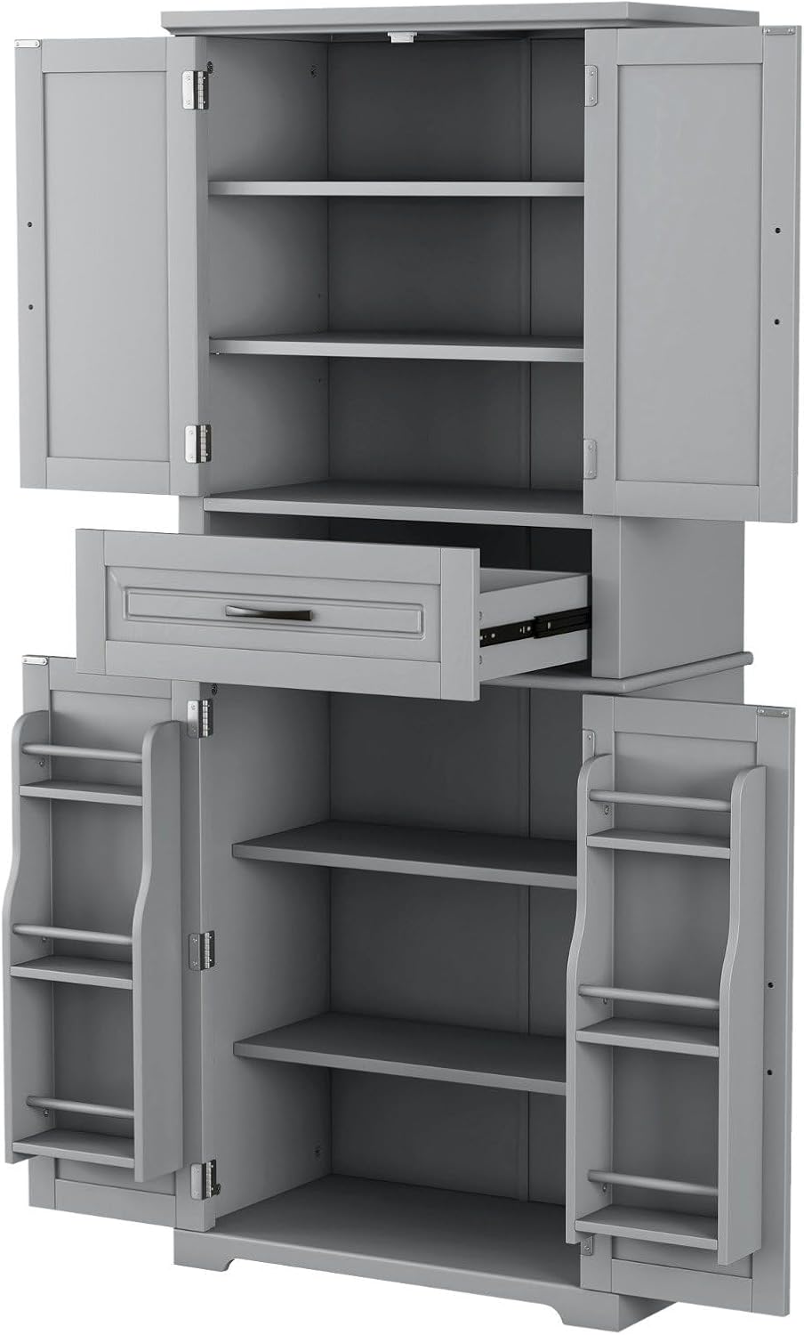 Tall Storage Cabinet with Adjustable Shelves, Large Drawer, and Door Storage Racks, 72' Kitchen Pantry Organizer with Magnetic Door Stopper and Metal Handles, Waterproof Finish for Home Use
