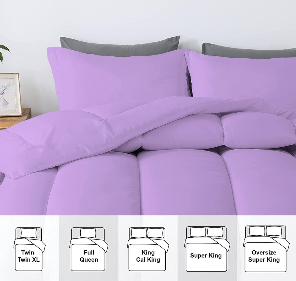5 PC Straight Line Pattern Comforter Set Premium Super Soft 600 GSM All Season | 1000 Thread Count | 100% Egyptian Cotton ( Full/Queen Size, Lilac Color)