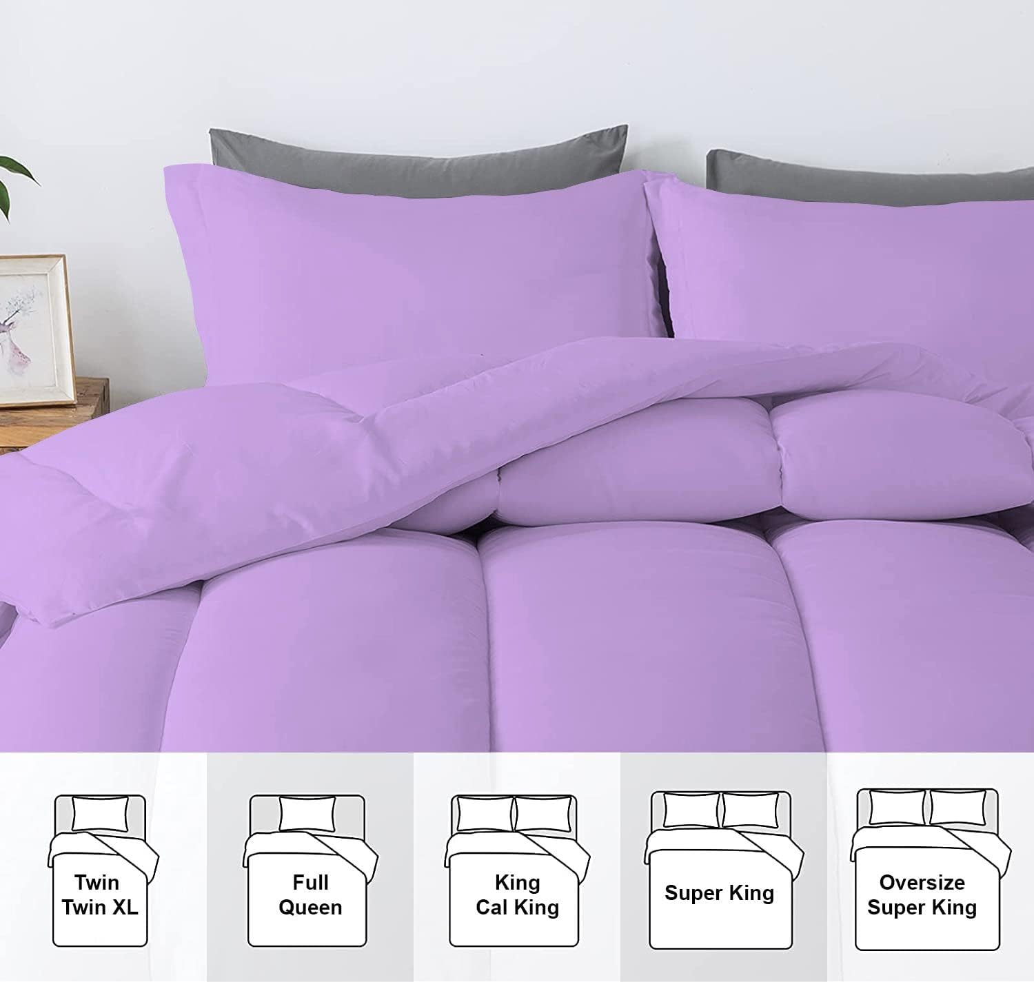 5 PC Straight Line Pattern Comforter Set Premium Super Soft 600 GSM All Season | 1000 Thread Count | 100% Egyptian Cotton ( Full/Queen Size, Lilac Color)