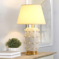 Modern Ceramic Linden Table Lamp - 30' White Ball Farmhouse Design, Classic Nightstand Large Linden Lamp Tapered Drum Shade for Living Room, Bedroom, Office, and Home （White）